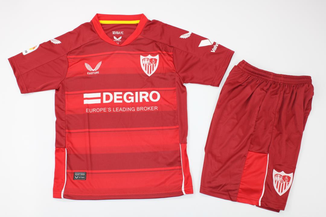 Kids-Sevilla 22/23 Away Red Soccer Jersey